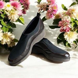 Donald Pliner Wedge Platform Loafers Women Size 8.5 Narrow Brown Black Stretch